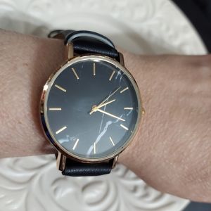 Gold/Black Leather Band Watch